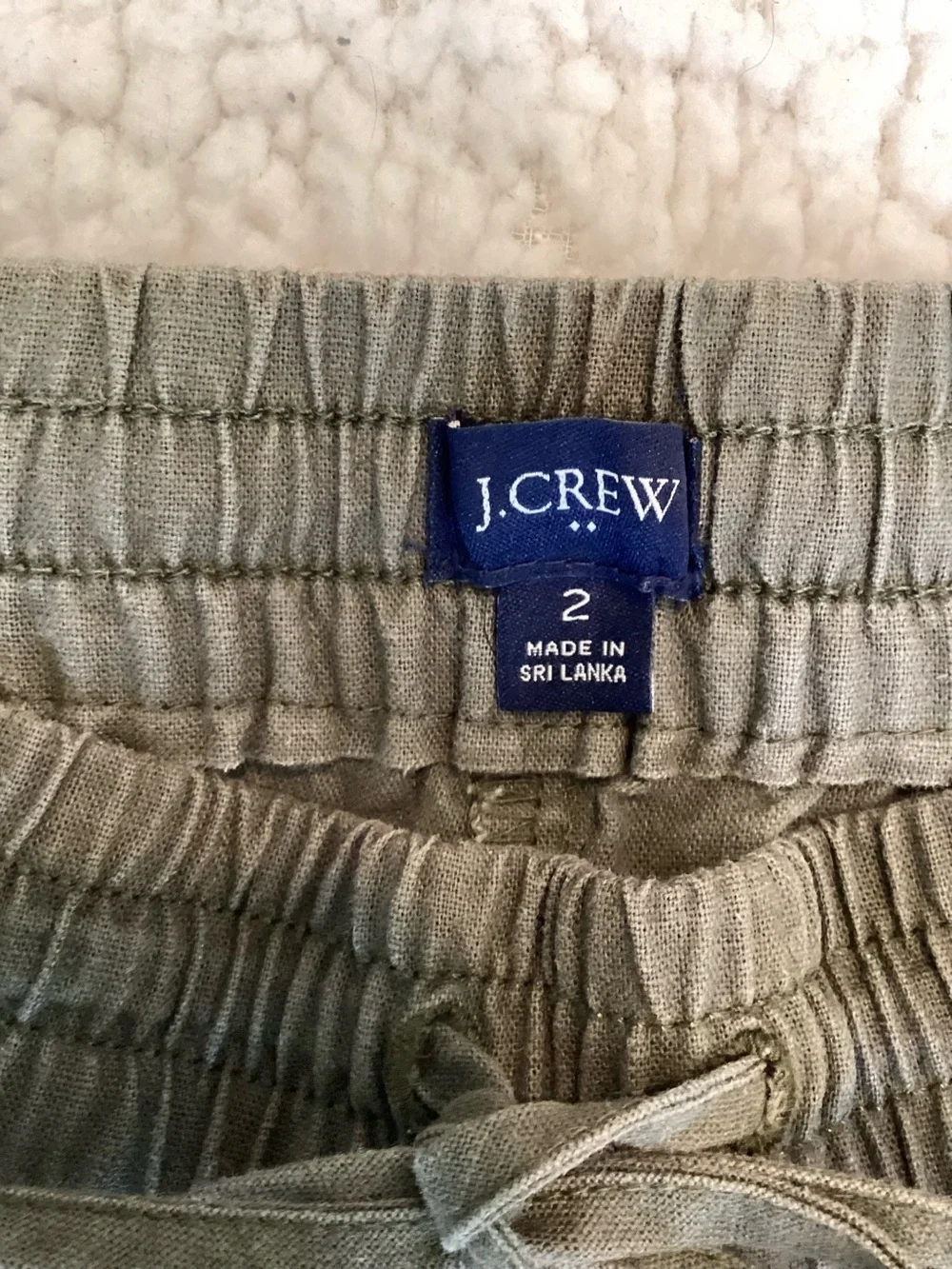 J.Crew Linen Blend Olive Pull On Pants Coastal Quiet Luxury Size 2